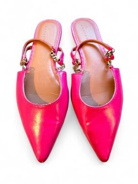 ASOS Hot Pink Pointed Slingback Flats with Gold Chain